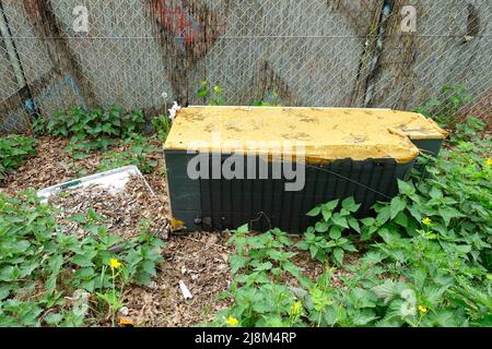 Discarded old broken fridge, Berlin, Germany Stock Photo
