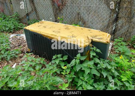 Discarded old broken fridge, Berlin, Germany Stock Photo