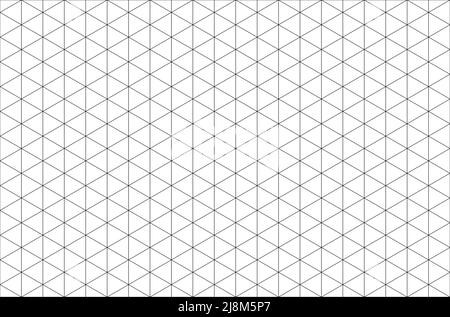 Abstract isometric grid vector seamless pattern. Black and white thin line triangles texture. Monochrome geometric mosaic minimalistic background. Plo Stock Vector