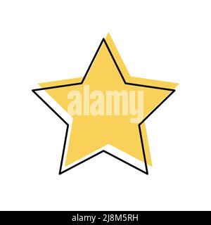 Star shape black line icon for clients good review vector illustration. Continious lineart with yellow color, design for online feedback on product, j Stock Vector