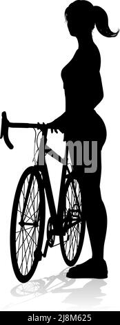 Woman Bike Cyclist Riding Bicycle Silhouette Stock Vector