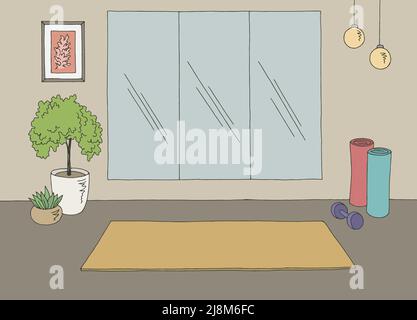 Yoga gym interior graphic color sketch illustration vector Stock Vector