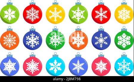 Set of christmas decorations balls in flat style on white background. Stock Vector