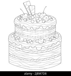 Cake coloring dessert graphic black white isolated illustration vector Stock Vector