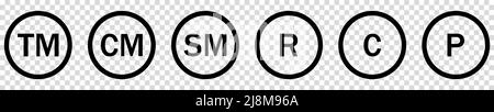 Registered line trademark symbols. Vector illustration isolated on transparent background Stock Vector