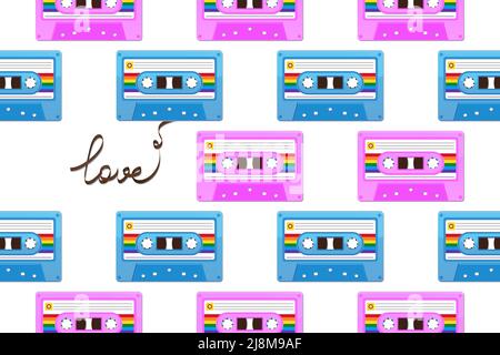 Rainbow flag audio cassette tape. Wallpaper LGBTQ Stock Vector