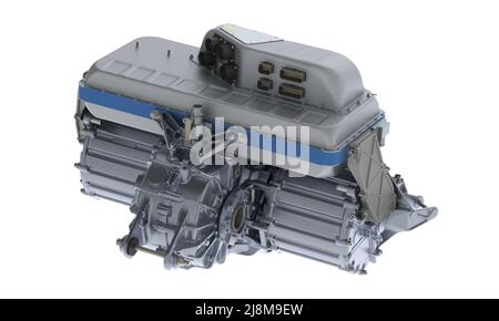 Electric vehicle motor isometric view presentation, 3D rendering isolated on white background Stock Photo