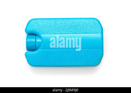 Blue plastic freezer element with gel for keeping food cool in cool bag isolated on the white background Stock Photo