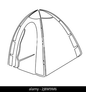 The tent is drawn in one continuous line isolated on a white background. Stock vector illustration. Stock Vector