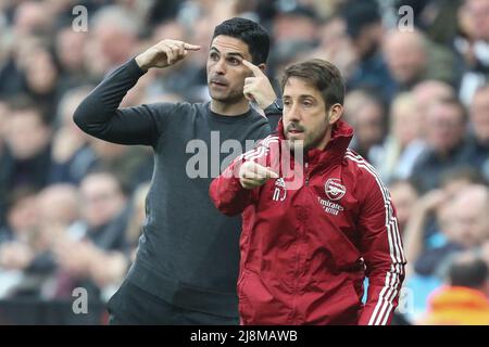 Mikel Arteta manager of Arsenal gestures and reacts during the game Stock Photo