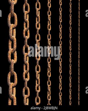 Rusty metal chains isolated on black background Stock Photo