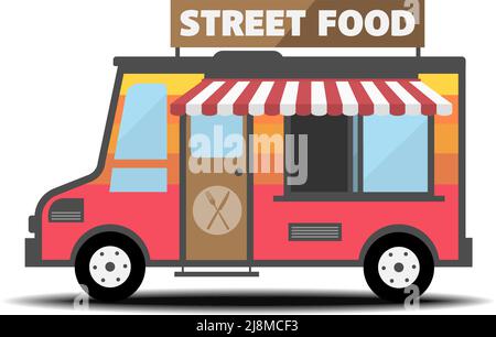 simple colorful food truck isolated on white background, vector illustration Stock Vector