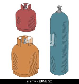 Gas bottle set graphic color sketch isolated illustration vector Stock Vector