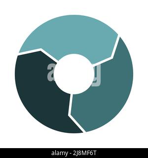 Lifecycle circulation icon with 3 arrows. Three thick parts spin infograph. Turquoise warm mint green circle infographics. Flat vector illustration. Stock Vector