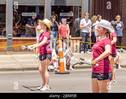 young women marching in the Franklin rodeo parade Stock Photo