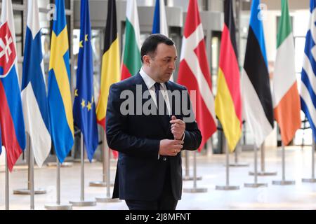 Brussels, Belgium. 17th May, 2022. Prime Minister of Georgia Irakli Garibashvili is welcomed by European Council President Charles Michel prior to a meeting in Brussels, Belgium, 17 May 2022. Credit: ALEXANDROS MICHAILIDIS/Alamy Live News Stock Photo