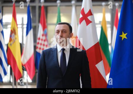 Brussels, Belgium. 17th May, 2022. Prime Minister of Georgia Irakli Garibashvili is welcomed by European Council President Charles Michel prior to a meeting in Brussels, Belgium, 17 May 2022. Credit: ALEXANDROS MICHAILIDIS/Alamy Live News Stock Photo