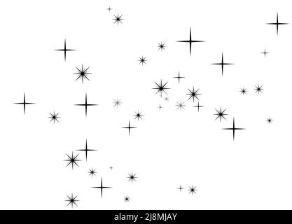 Fireworks star random source stream.  Falling Star. Stars on a white background. Stock Vector