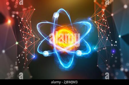 Atomic structure. Scientific breakthrough. Modern scientific research on nuclear fusion. Innovations in physics 3D illustration Stock Photo
