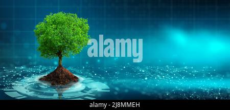 Environmental technology, Environmental science of Technology Convergence with abstract technology background. Green Technology, Green Computer, IT et Stock Photo