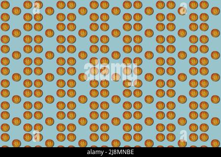 Bitcoin on a blue background. Uneven pattern. Stock Photo