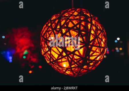 Round red light decoration in the garden Stock Photo
