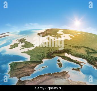 Physical map of Western Europe. Detailed flat view of the Planet Earth ...
