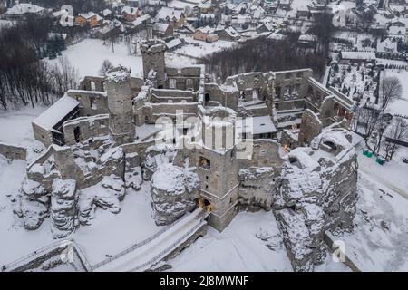 Ogrodzieniec ruined medieval castle in Podzamcze village, in so called Polish Jura region of Poland, part of Trail of the Eagles' Nests Stock Photo