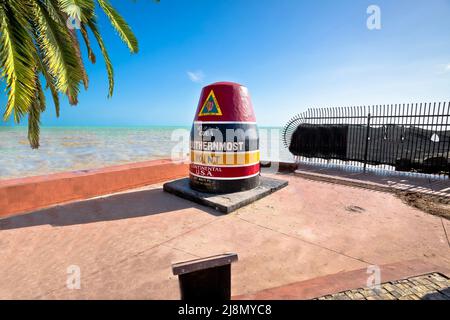 The Key West marker the southernmost point on the continental USA and distance to Cuba, Florida, USA. Stock Photo