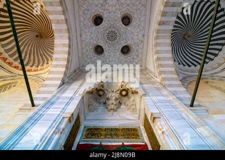 Decorations of the domes of Bayezid II Mosque in Edirne. Islamic architecture background photo. Edirne Turkey - 10.25.2021 Stock Photo