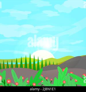 Landscape meadow outdoor in summer scenery abstract background wallpaper vector illustratiion Stock Vector