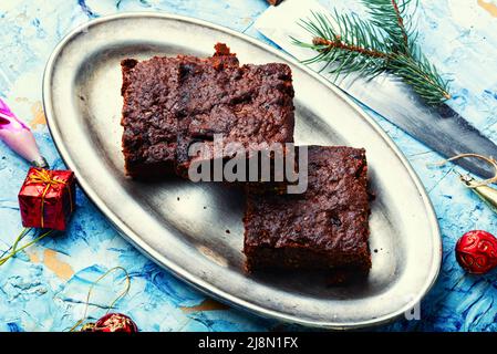 Panforte, an unusually delicious Christmas treat made from dried fruits and nuts. Panforte, Tuscan pie Stock Photo