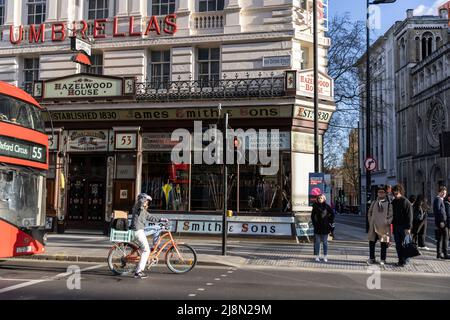James Smith & Sons Ltd, umbrellas, parasols and walking sticks in handsome, original Victorian shop, New Oxford Street, London, UK Stock Photo