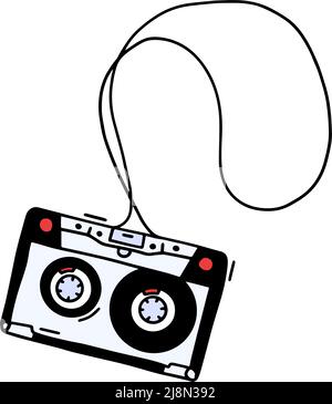 Abstract Hand Drawn Classic Tape Old Cassette Doodle Concept Vector Design. Single continuous line drawing retro compact tape cassette. Stock Vector