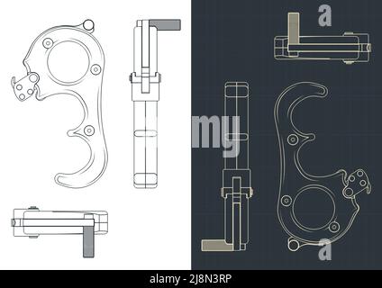 Stylized vector illustration of blueprints of archery release Stock Vector