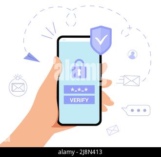 OTP One-time password for secure transaction on digital payment transaction for mobile app on smartphone screen 2-Step verification Vector illustratio Stock Vector