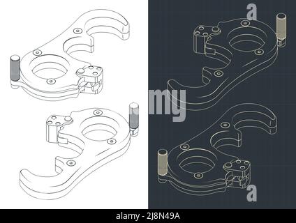 Stylized vector illustration of isometric blueprints of archery release Stock Vector