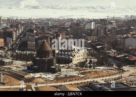 Kars, Turkey - February 23, 2022: Kars city view in winter from the Kars Fortress Stock Photo