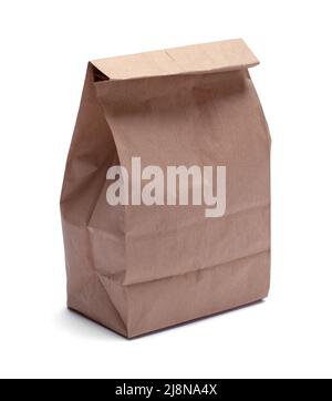 Full Brown Paper Bag Cut Out on White. Stock Photo