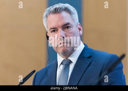 Prague, Czech Republic. 17th May, 2022. Chancellor of Austria, Karl Nehammer seen during a joint press conference in Prague. The chancellor visited Czech Republic and meet with Czech prime minister. Credit: SOPA Images Limited/Alamy Live News Stock Photo