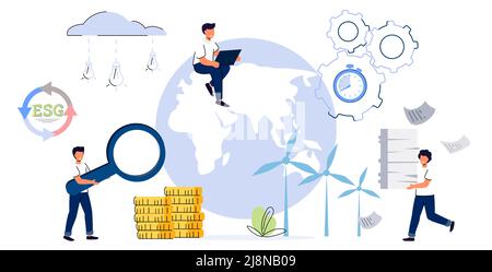 ESG Environmental Social and Governance Sustainable green company resources usage commitment Responsible attitude to nature and future Ethical busines Stock Vector