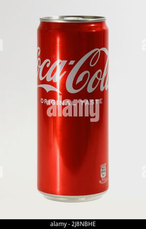 Year 2022, USA, Aluminum can of Coca Cola on a white background Stock Photo