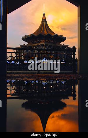 New Sarawak State Legislative Assembly Building at Sunset Stock Photo