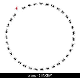 Ant trail A line of worker ants marching in search of food Vector illustration horizontal banner Ant road column Teamwork Hard work metaphor. Black in Stock Vector