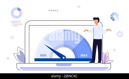 Website loading optimization Page speed and SEO Flat vector concept illustration Website speed Loading time Page optimization Speed test metering dial Stock Vector