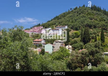 Hills in Agios Gordios town on a Greek Island of Corfu Stock Photo
