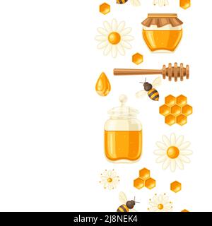 Seamless pattern with honey items. Image for business, food and agricultural industry. Stock Vector