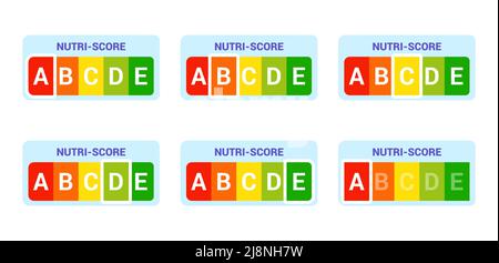 Nutriscore stickers set Nutri-Score panel system sign Health care symbol logo for packaging design Packaging label Vector illustration Stock Vector