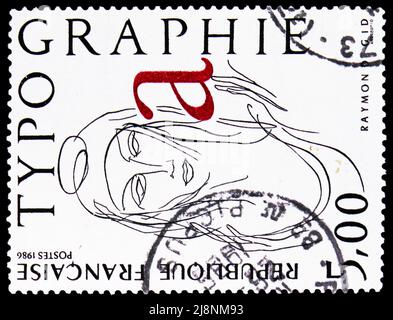 MOSCOW, RUSSIA - MAY 14, 2022: Postage stamp printed in France shows Typography: Drawing Raymond Gid, serie, circa 1986 Stock Photo