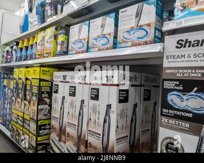 Lynnwood, WA USA - circa April 2022: Angled view of Shark brand mops and vacuums for sale inside a Bed Bath and Beyond Stock Photo